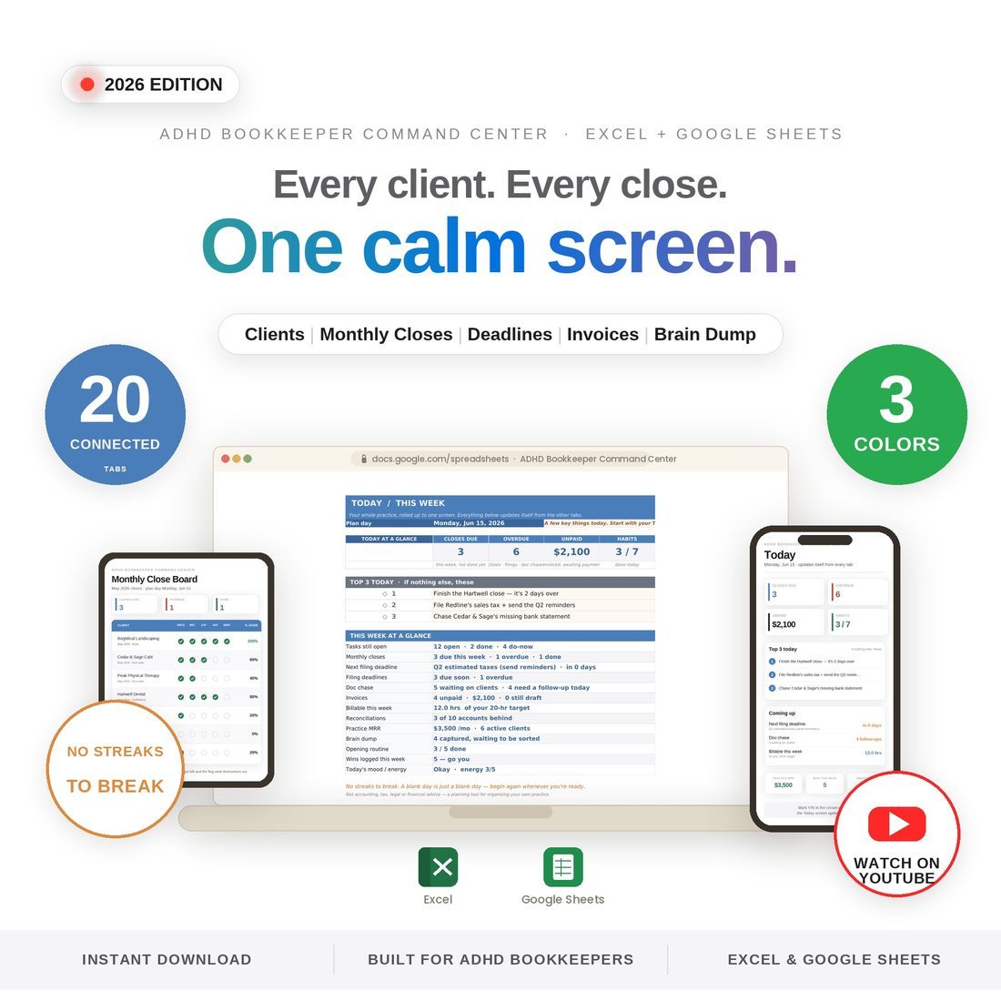 ADHD Bookkeeper Command Center — Spreadsheet System