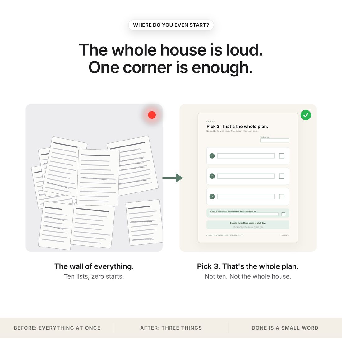 ADHD Cleaning Planner — Printable PDF pack — 14 pages