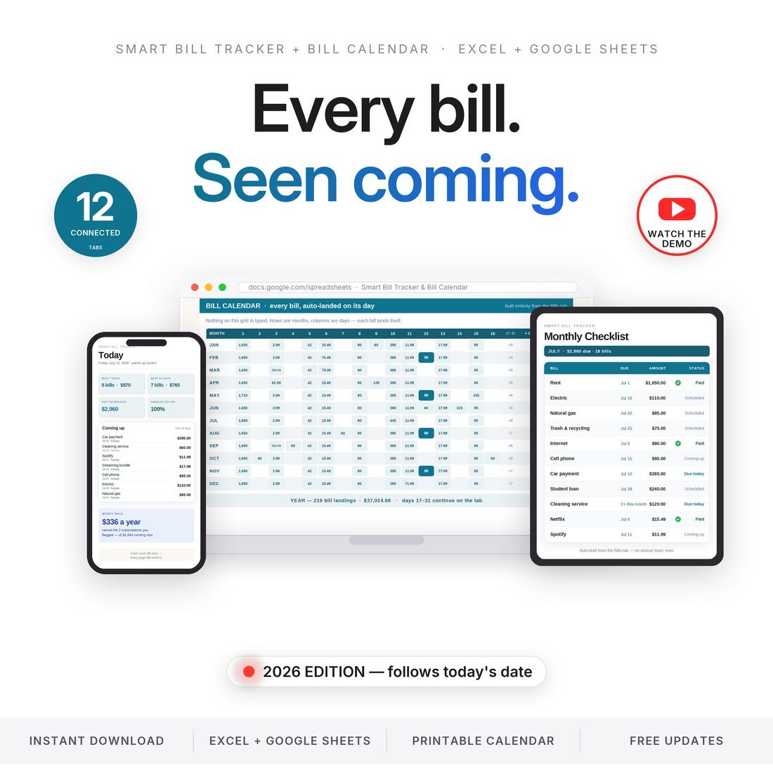 Smart Bill Tracker — Spreadsheet System