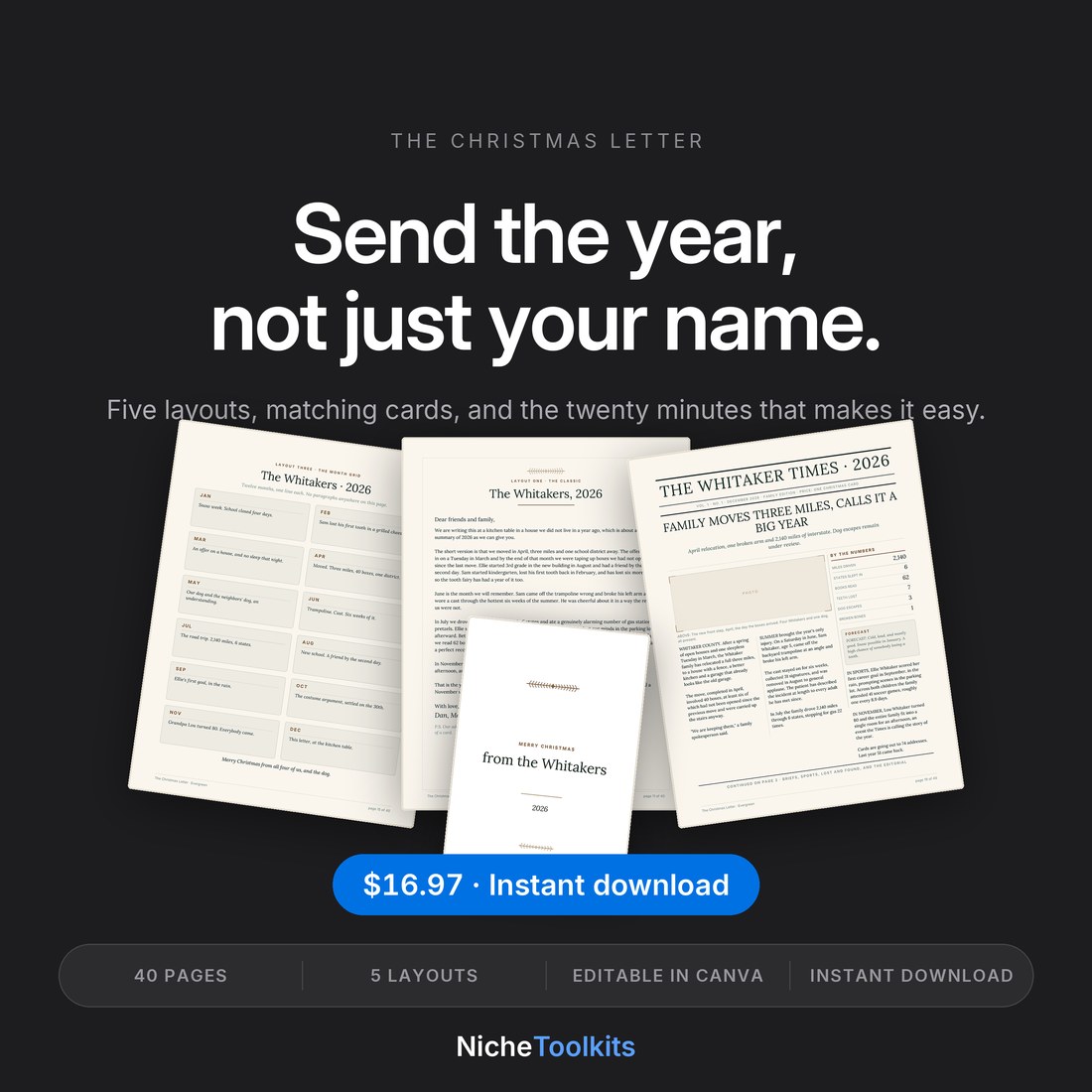 Send the year, not just your name — five layouts, matching cards, and the twenty minutes that makes it easy.
