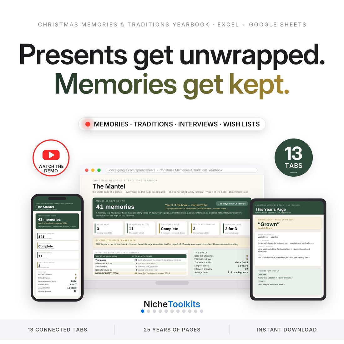 Christmas Memories and Traditions Yearbook — presents get unwrapped, memories get kept: one page a year, for twenty-five years.