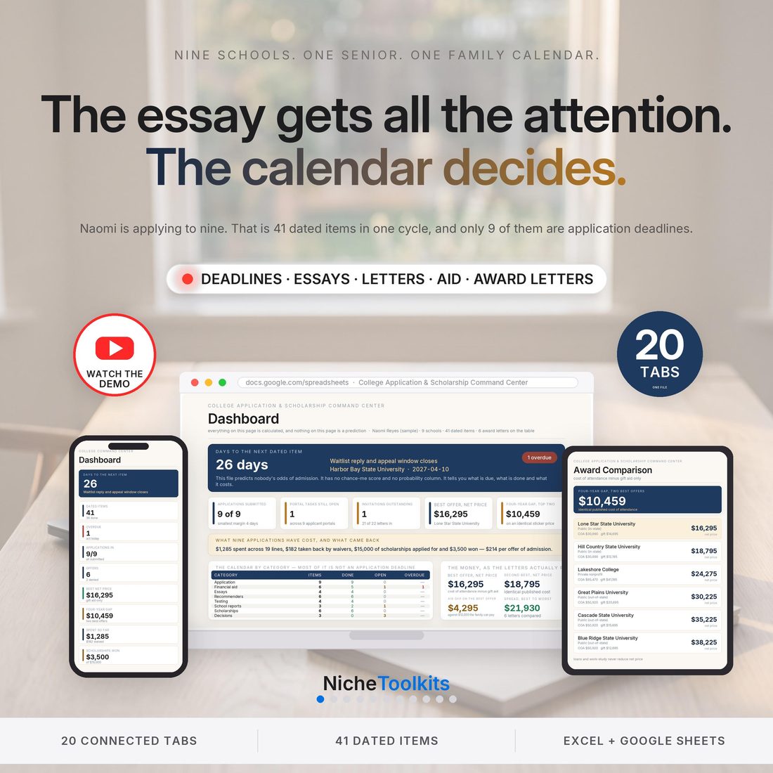 College Application & Scholarship Command Center — Spreadsheet System