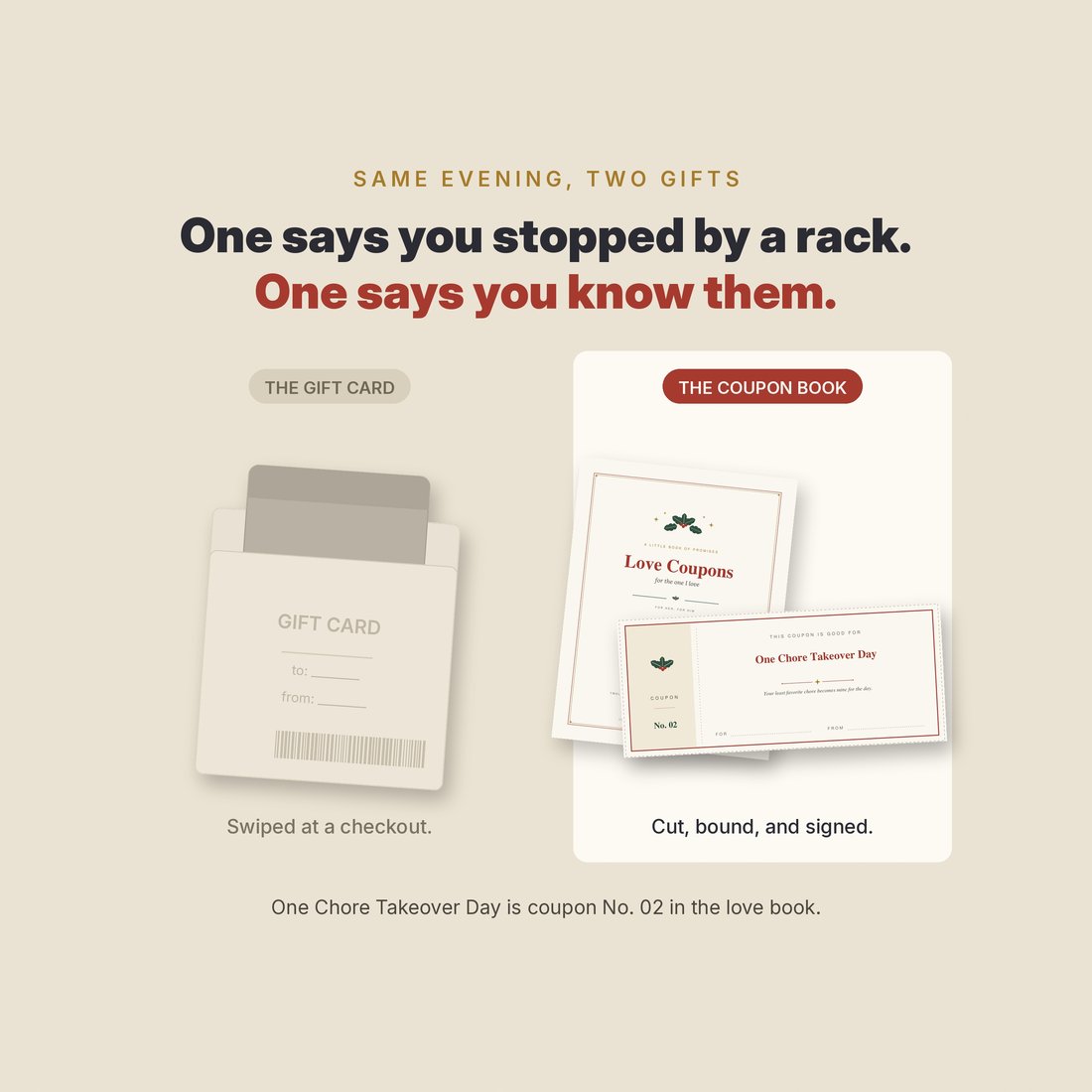 One says you stopped by a rack. One says you know them: a store gift beside a book of written promises.