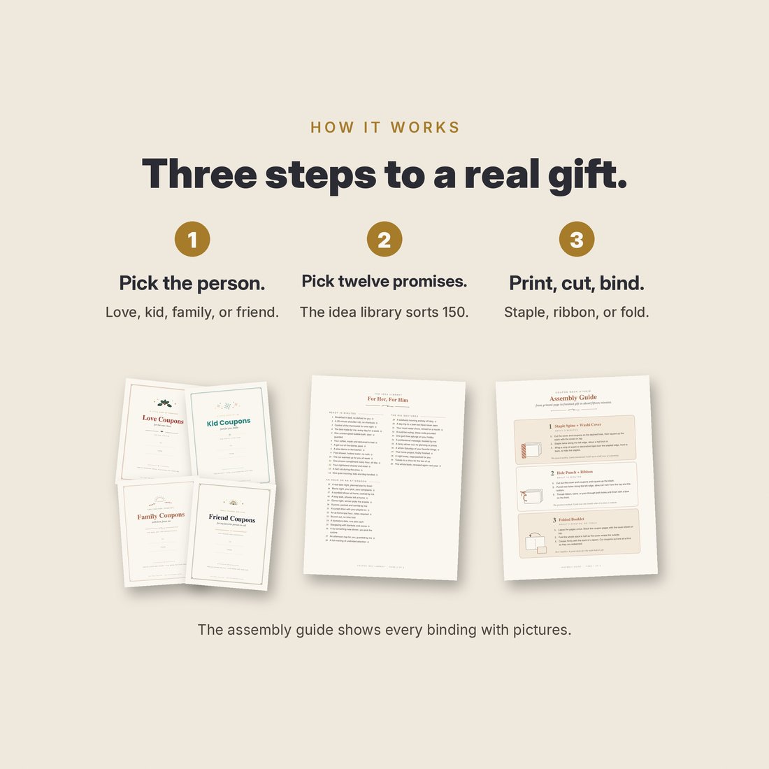Three steps to a real gift: pick the person, pick the promises, print cut and bind.