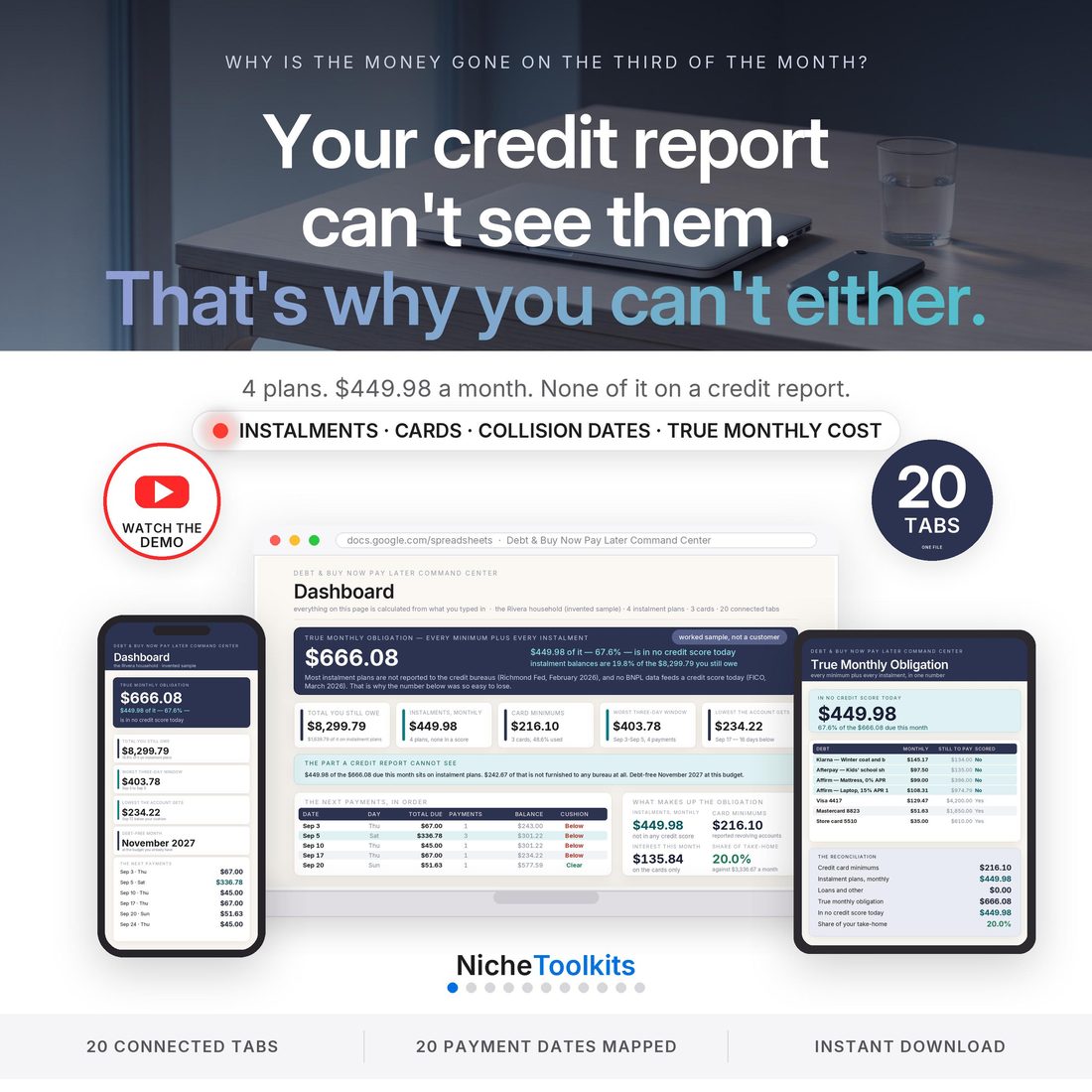 Debt and Buy Now Pay Later Command Center — every instalment plan, card minimum and loan payment as one number, one calendar and one warning.