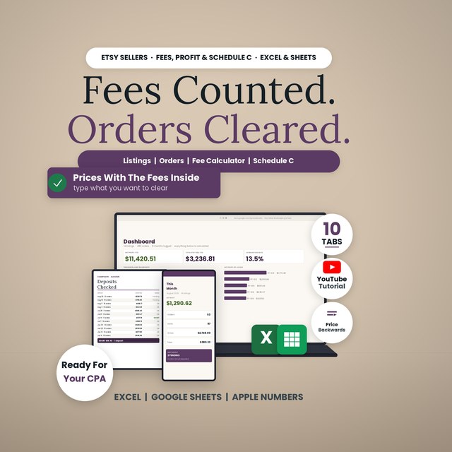Etsy Seller Bookkeeping & Fee Calculator — Spreadsheet