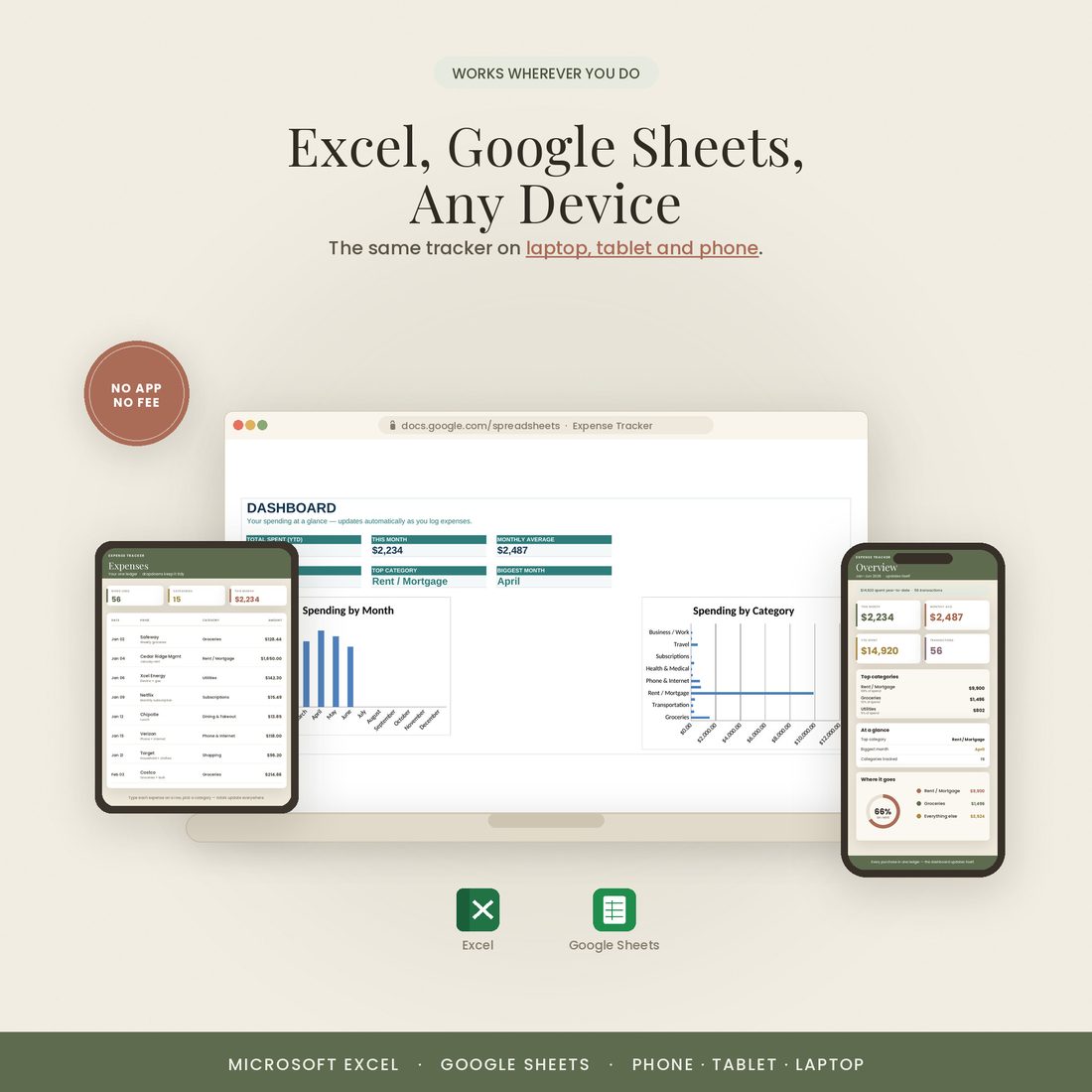 Works in Excel and Google Sheets