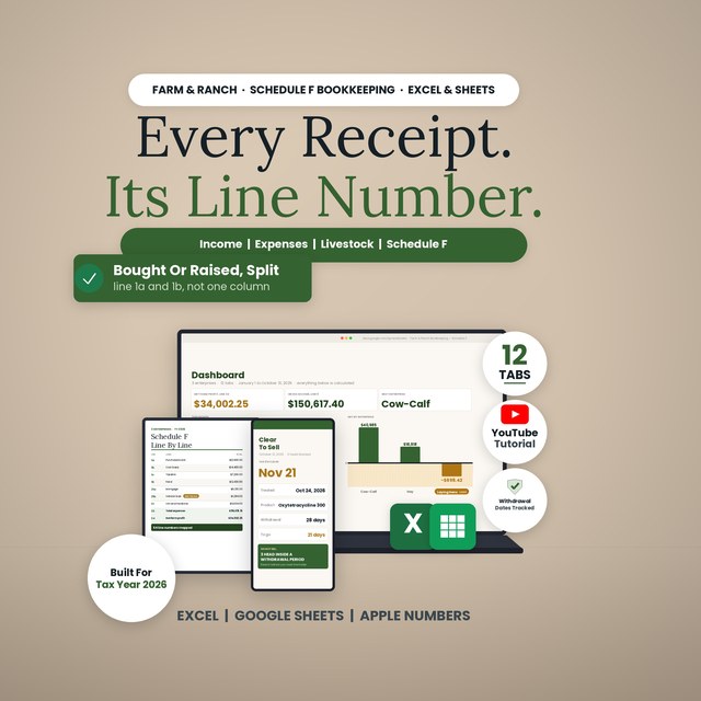 Farm & Ranch Bookkeeping (Schedule F) — Spreadsheet