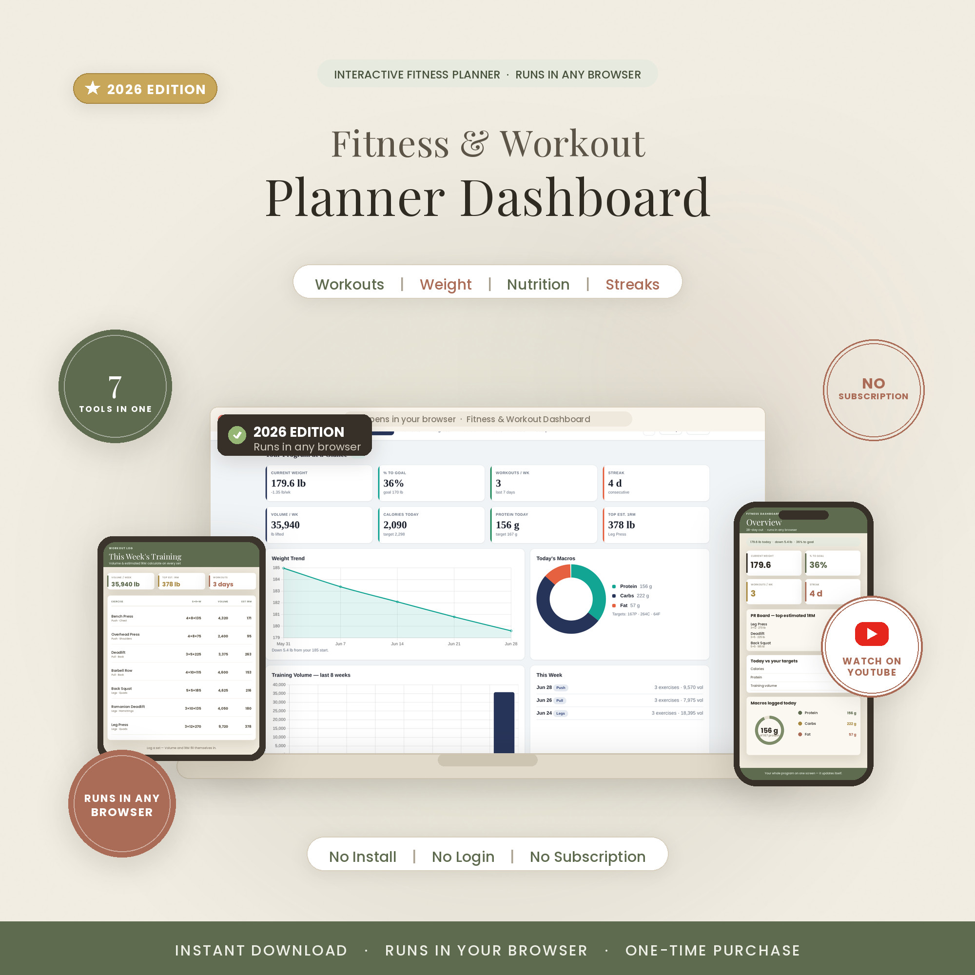 Fitness Dashboard App — your whole program on one screen