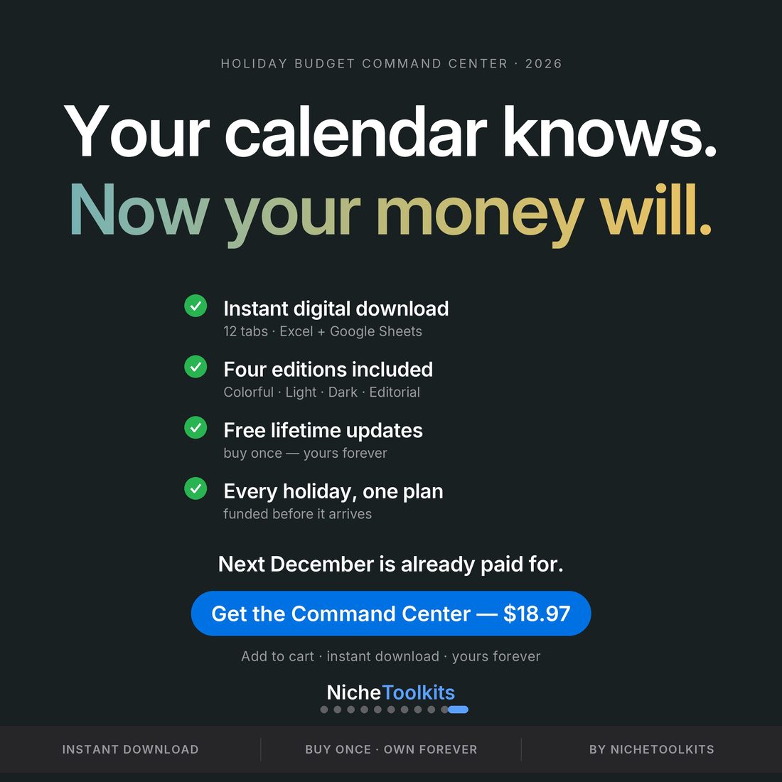 Every holiday funded before it arrives — one number a month, all year.