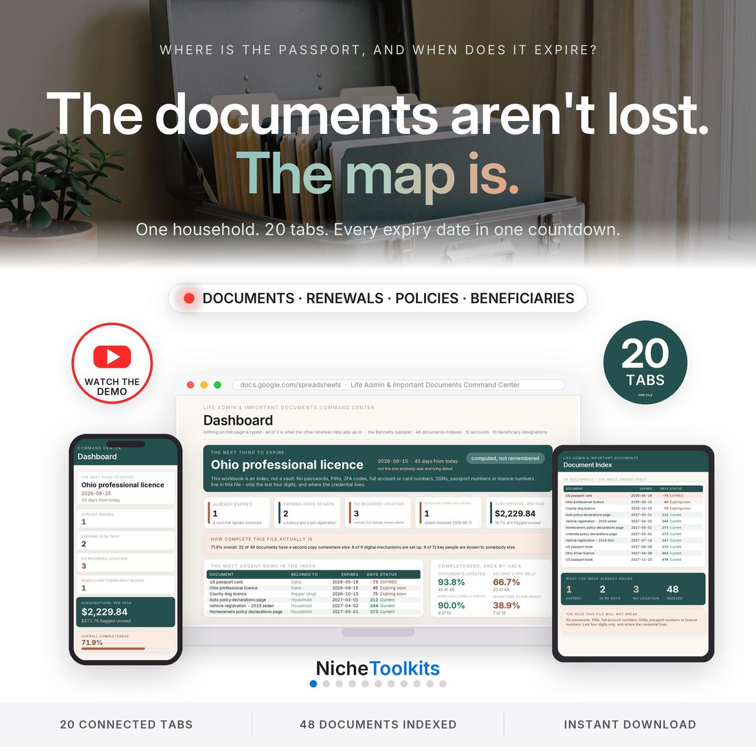 Life Admin & Important Documents Command Center — Spreadsheet System