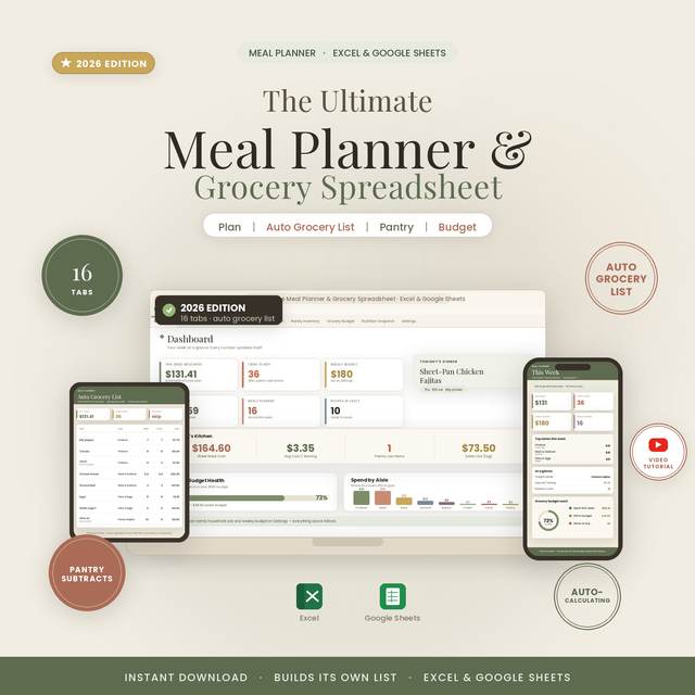Meal Planner & Grocery List — Spreadsheet System