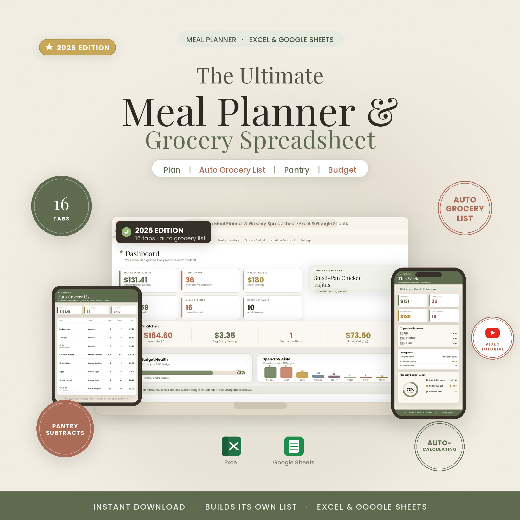 Meal Planner & Grocery List — dinner decided, groceries auto-listed