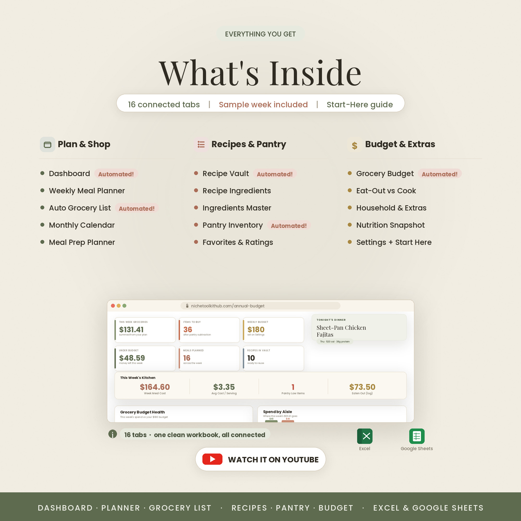 What's inside — 16 connected tabs
