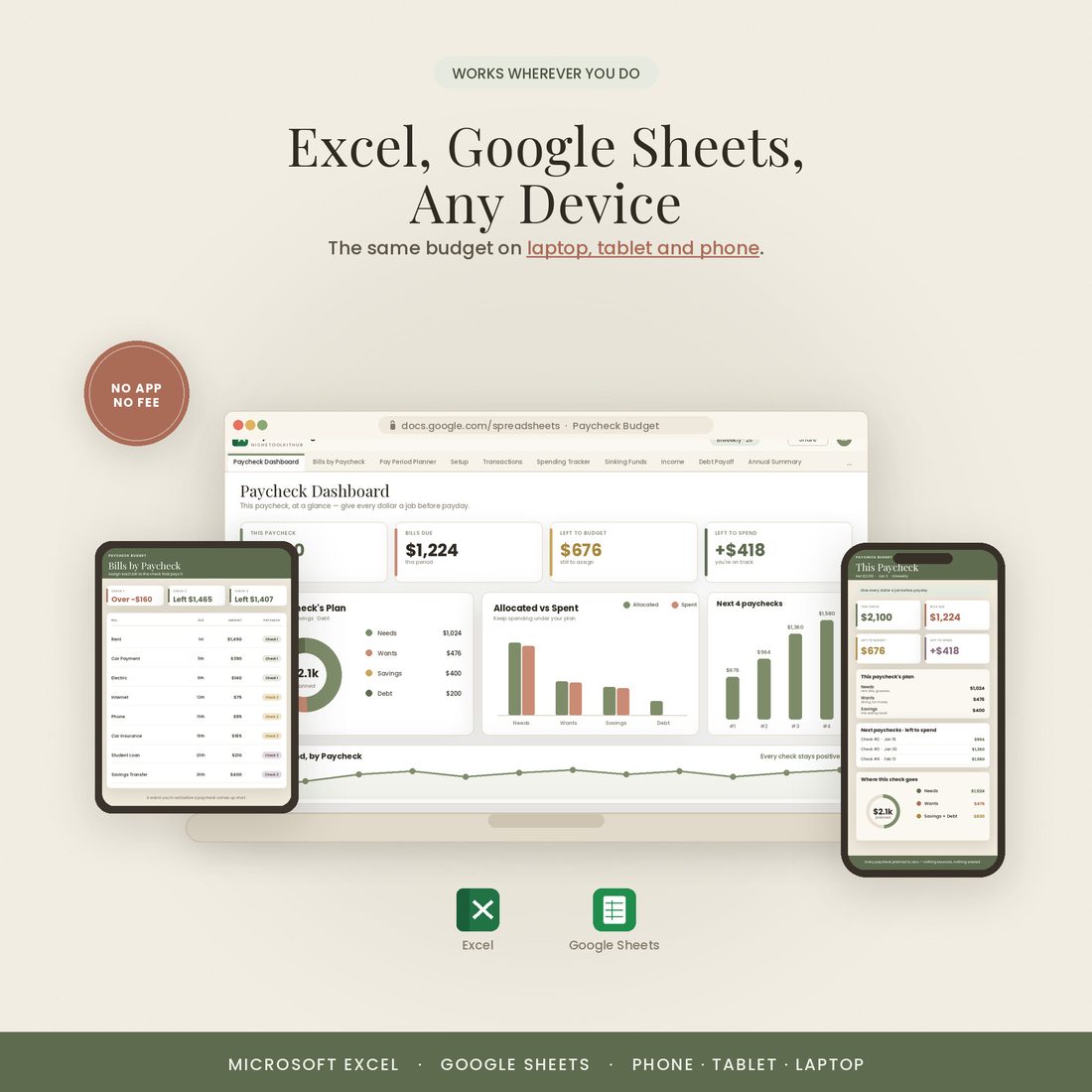 Works in Excel and Google Sheets
