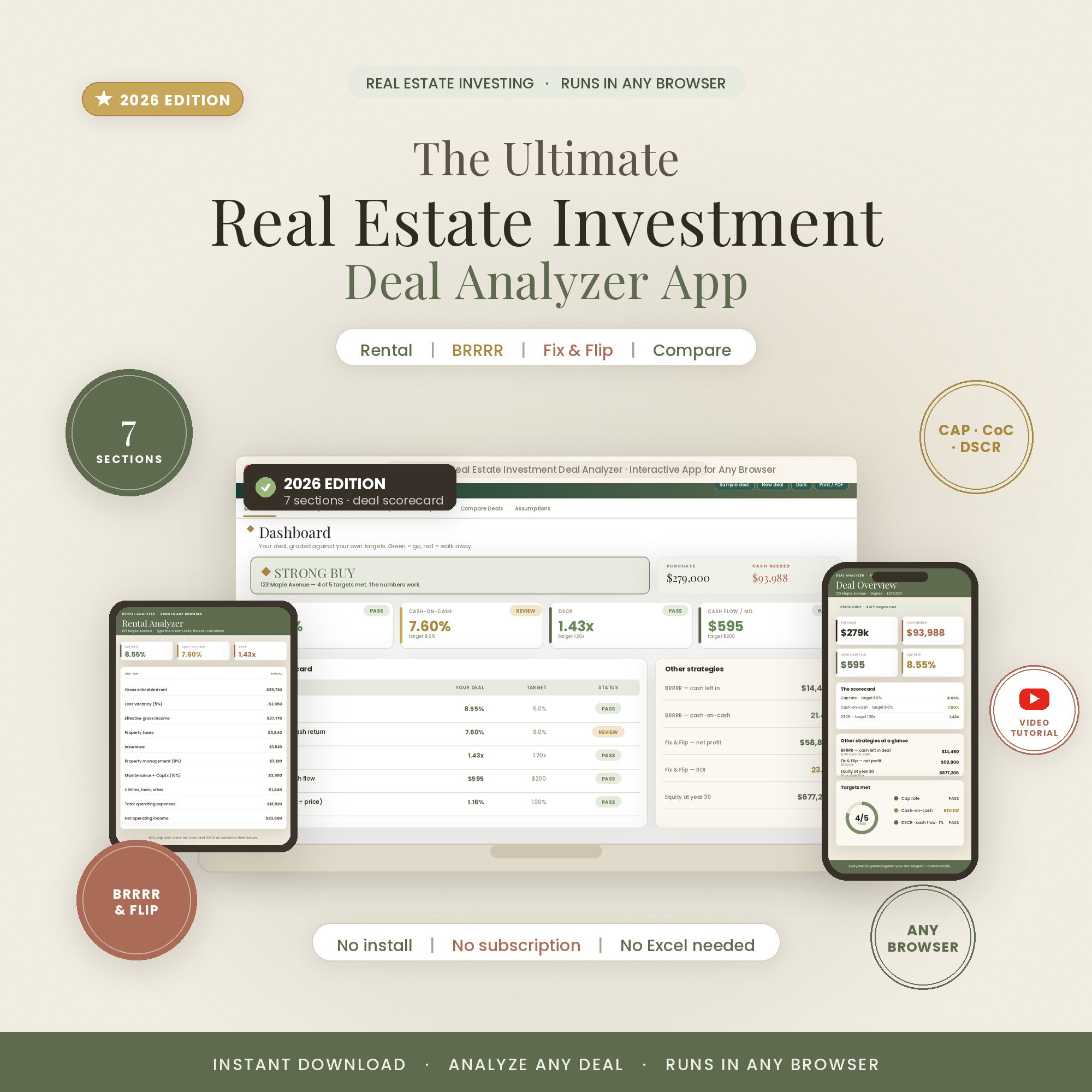 Deal Analyzer Dashboard — cash flow, cap rate, verdict, live