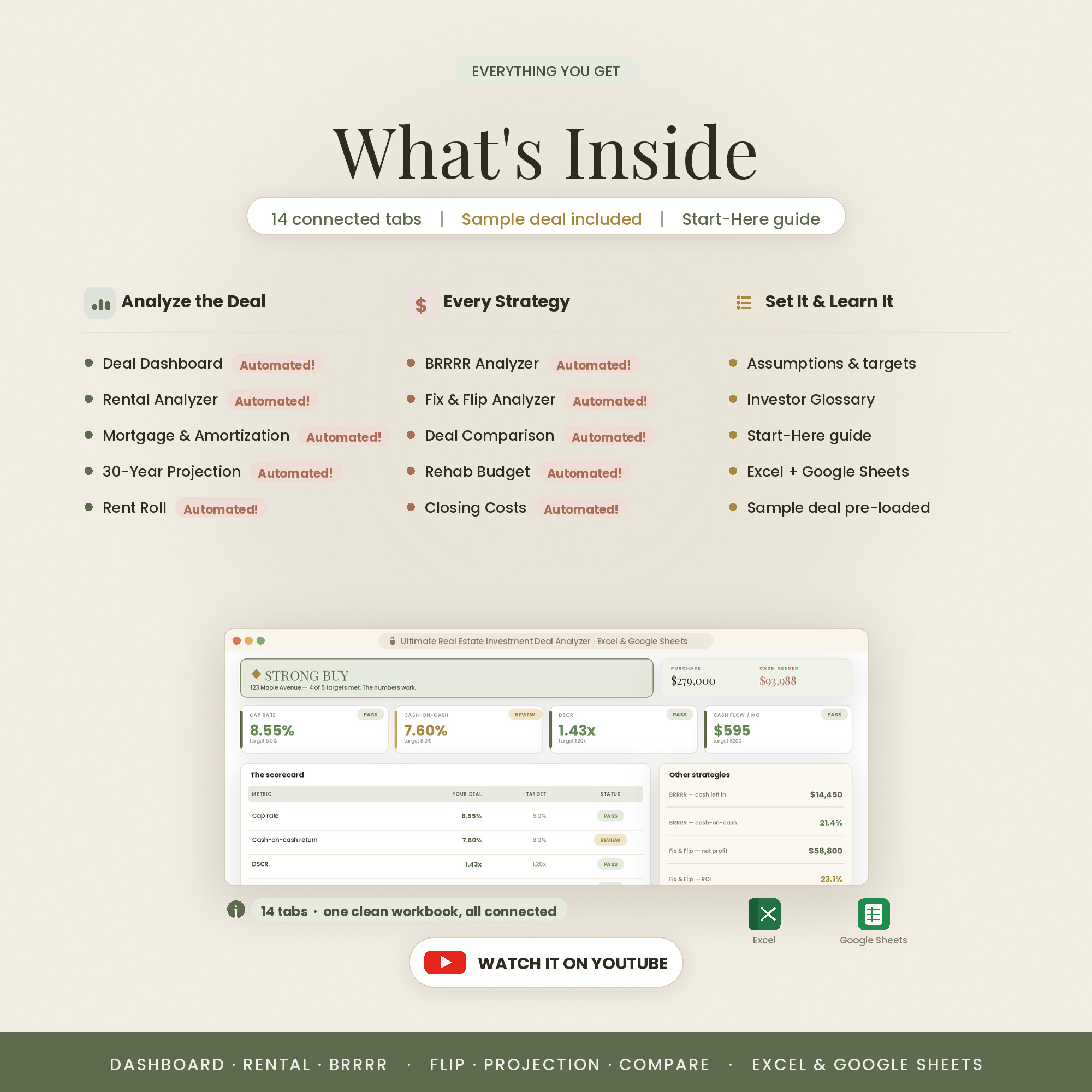 What's inside — 14 connected tabs