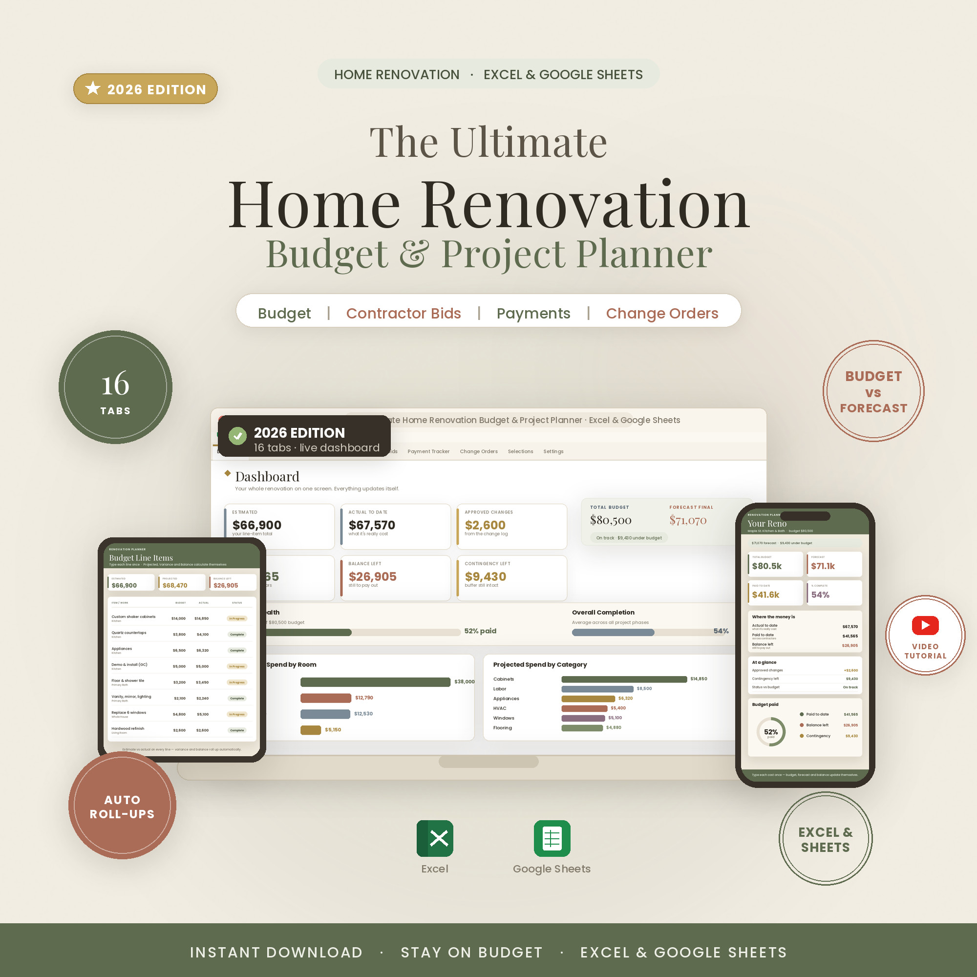 Home Renovation Planner — bids, budgets and change orders, controlled