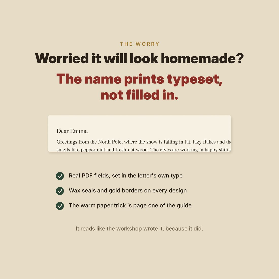 Worried it will look homemade? The name prints typeset, not filled in: the close-up that shows the difference.