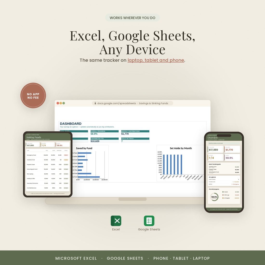 Works in Excel and Google Sheets