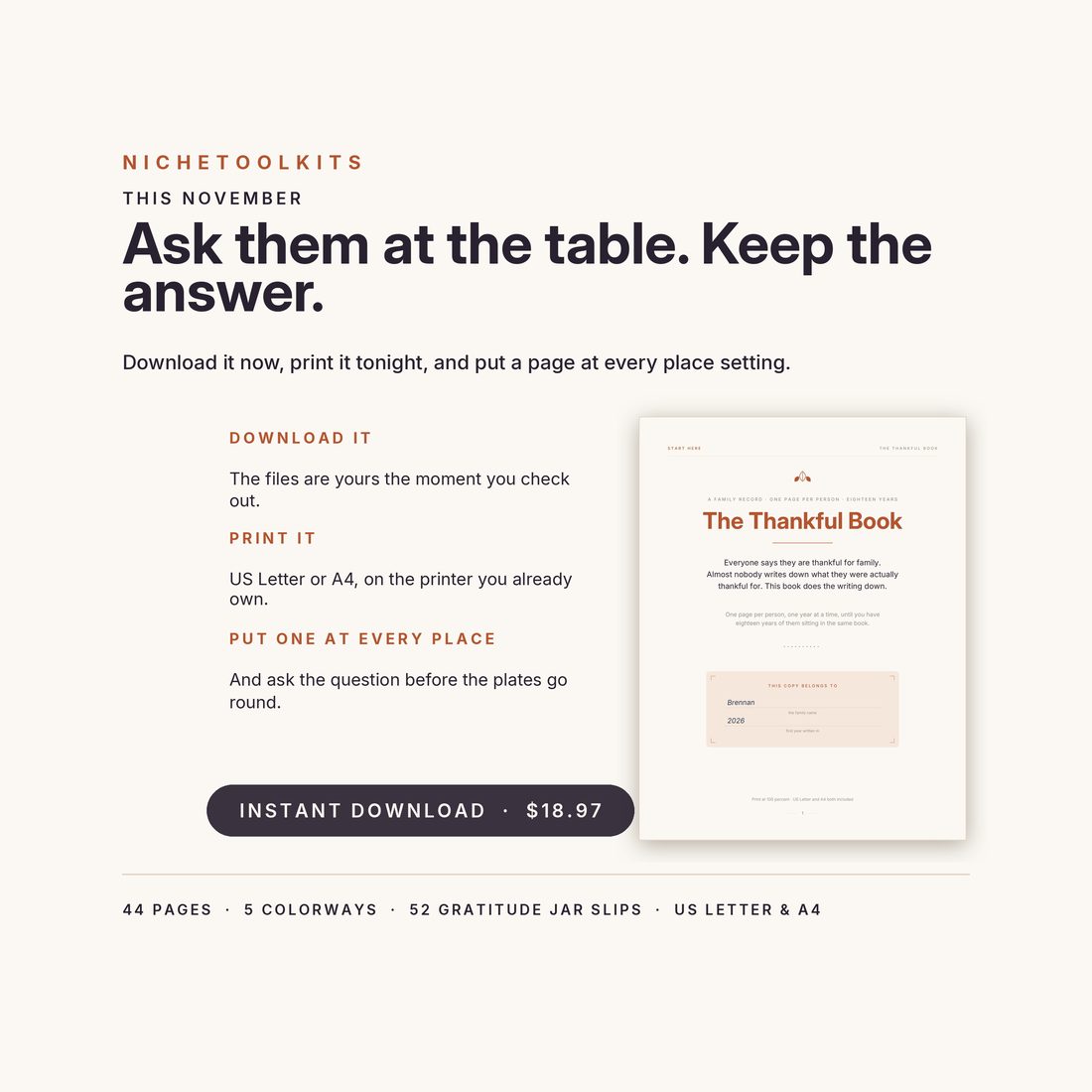 Ask them at the table and keep the answer — download it now, print it tonight, and put a page at every place setting.