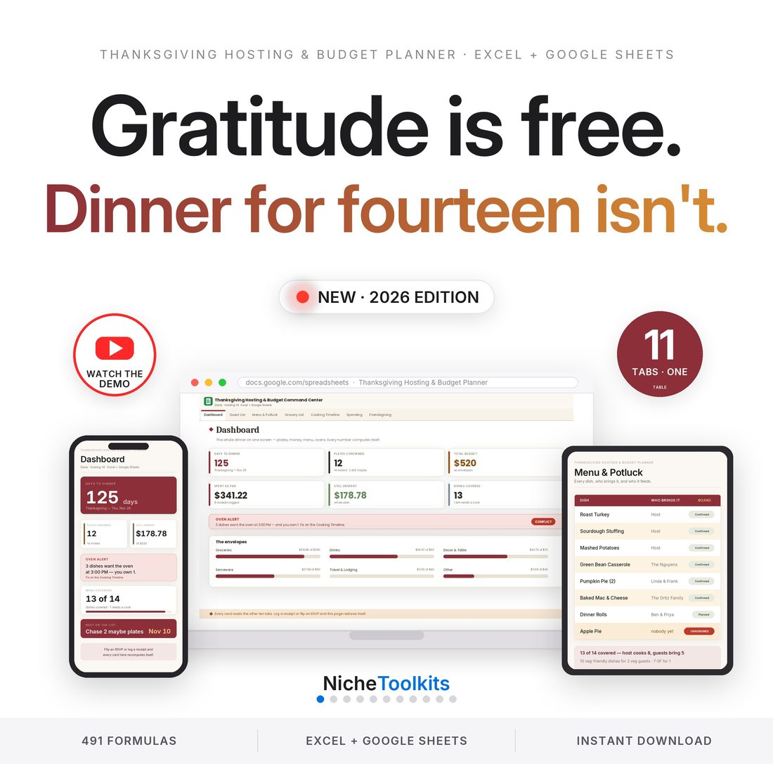 Thanksgiving Hosting & Budget Planner — Spreadsheet System