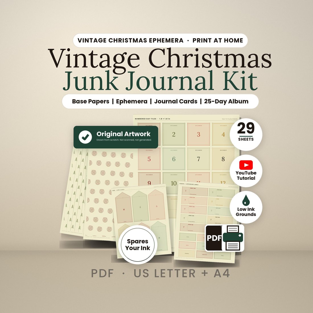 Vintage Christmas Junk Journal Kit &mdash; Printable Kit
