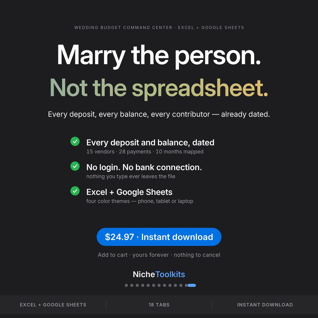 Marry the person, not the spreadsheet — every deposit, every balance, every contributor, already dated.