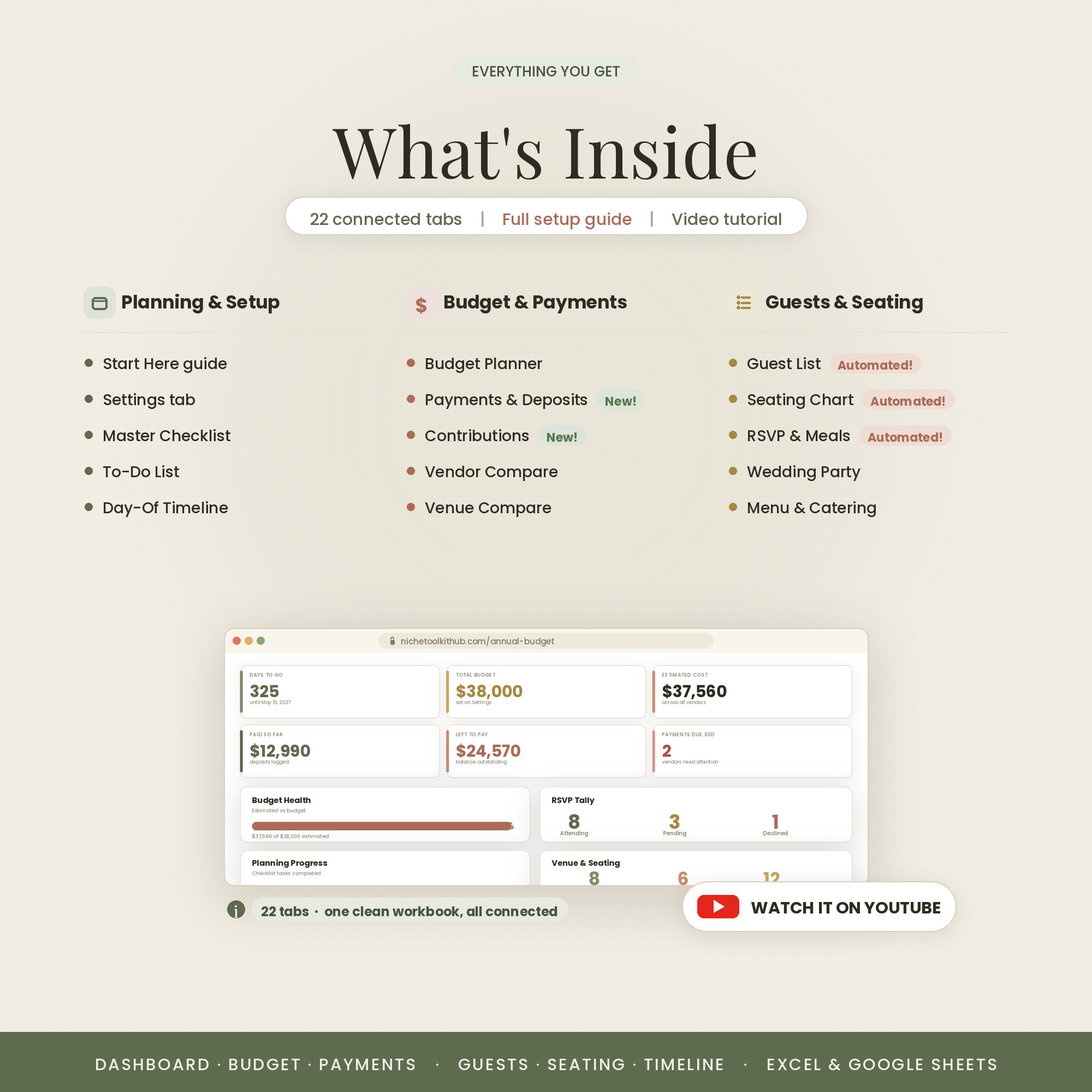 What's inside — 22 connected tabs
